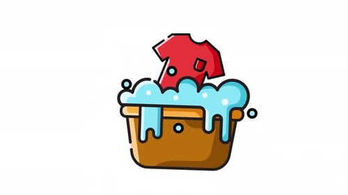 Animated Red T-Shirt Washing Process Icon