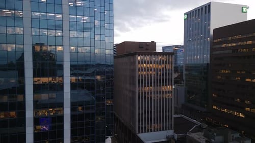 Aerial View of Skyscrapers at Night in Downtown Halifax Canada