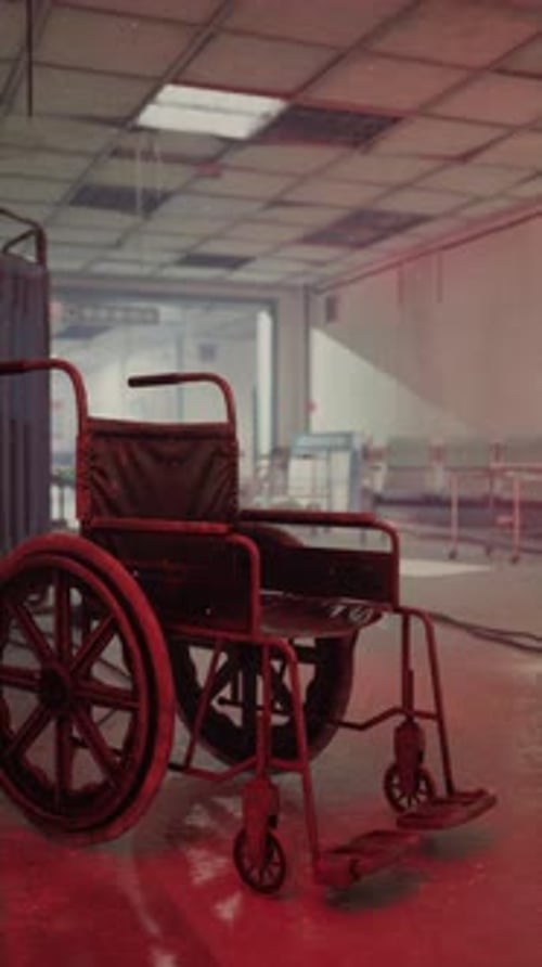 Forgotten Wheelchair in an Abandoned Hospital Waiting for Forgotten Stories