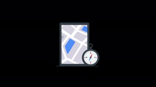 Animated Flat Design Navigation Map and Compass Icon
