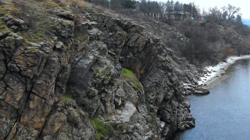 Aerial Shot of an Amazing Cliff on the Rocky Shore of the River