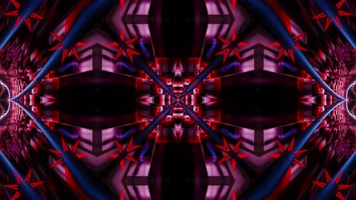 Red and blue abstract design with black background. Kaleidoscope VJ loop