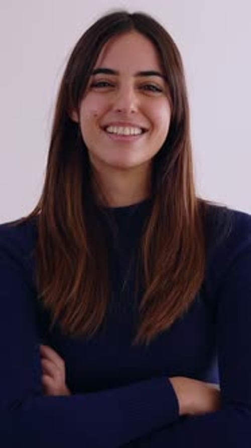 Smiling Brunette Woman Portrait in Vertical Video