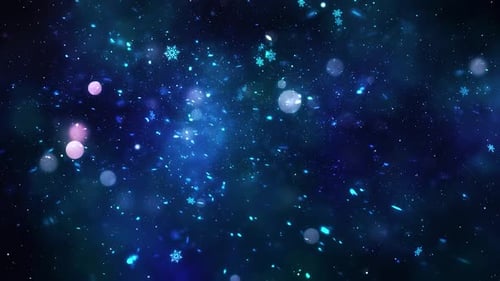 Magical Blue Snowflakes and Bokeh Particles Winter Holiday Background