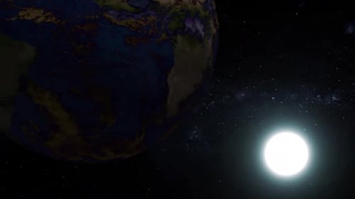 Rotating Earth and Bright Sun in Deep Space Animation