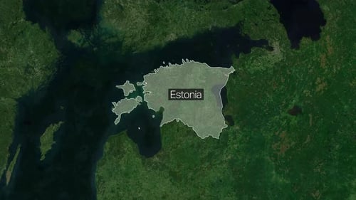 Animated Global Map Zoom to Estonia Country Highlight