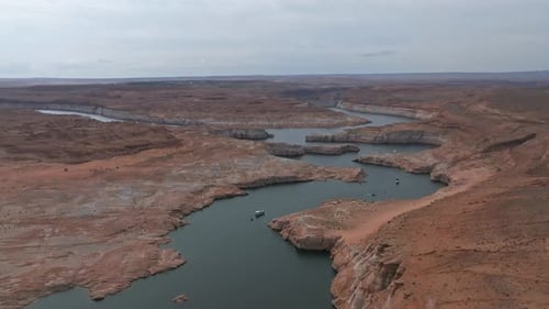 Aerial Top View of Lake Powell and Glen Canyon in Arizona