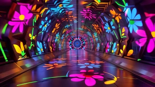 Psychedelic Neon Flower Kaleidoscope Tunnel Loop