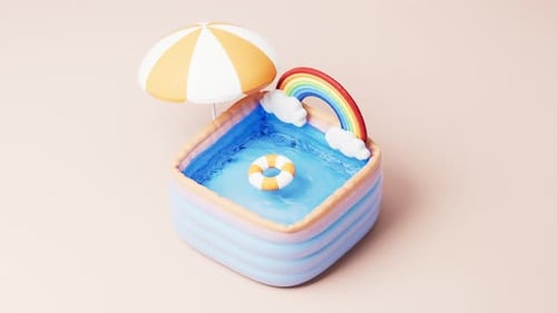 Loop animation of inflatable cartoon style swimming pool