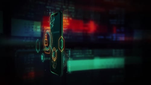 Futuristic Smartphone with Connected Digital Business Icons