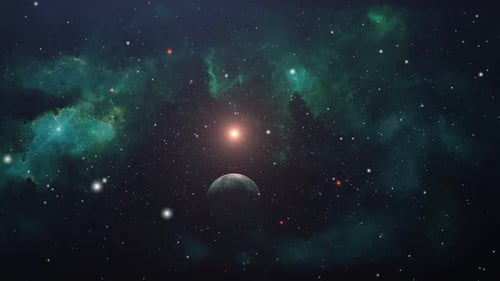 Abstract Space Background with Twinkling Stars and Planet