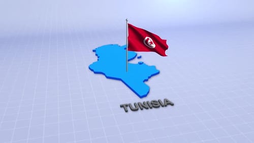 3D Animated Map of Tunisia with Waving Flag