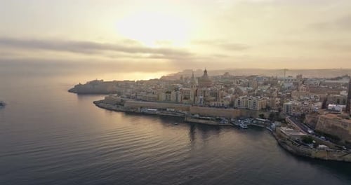 Aerial View Sunset in the Cityscape of Valletta Malta