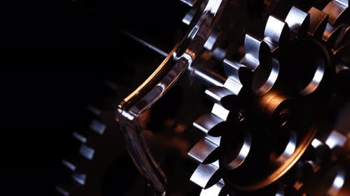 Rotating Metal Gears Close-Up