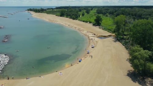 Aerial View of a Sandy Beach and Calm Waters Lake Michigan Illinois Beach