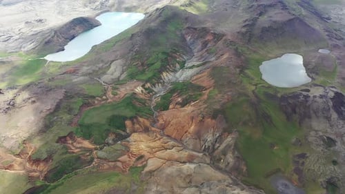 Aerial video of three lakes in the Hyaloclastite Ice Age Ranges