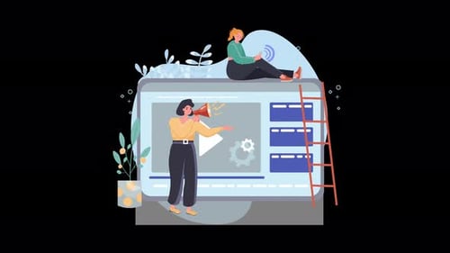 Creative Team Collaboration in Digital Marketing and Video Production Illustration