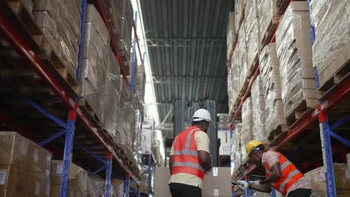 Logistics employees are working warehouse.