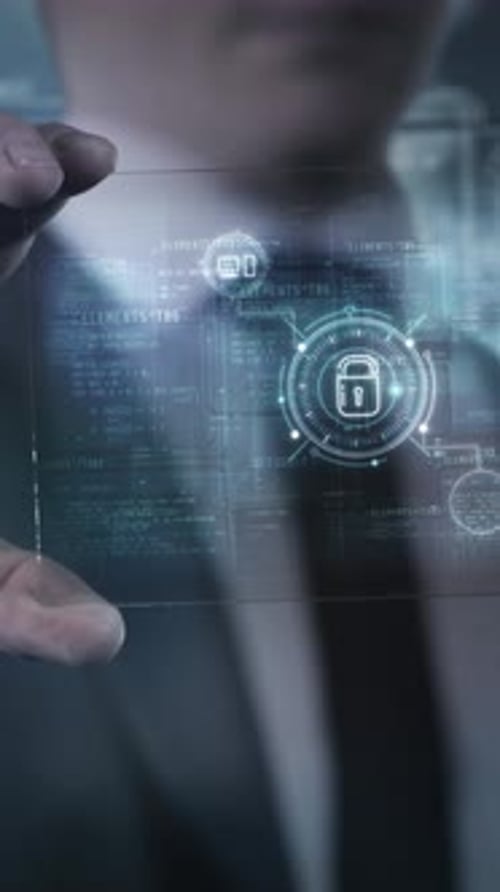 Futuristic Holographic Data Security Network Connections on Transparent Screen