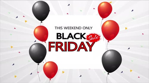 Black Friday Sale Animation with Balloons and Confetti
