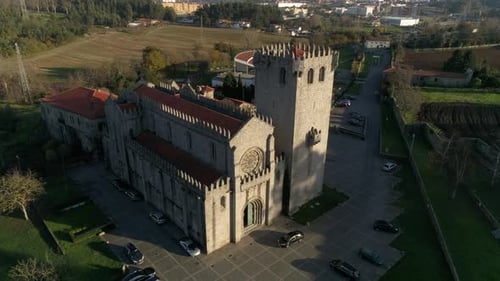 Aerial Drone Over a medieval church