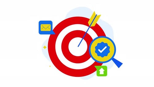 Targeted marketing animation email arrow hitting the bullseye, emphasizing a focused.