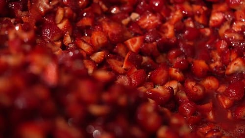 Close-up of Chopped Juicy Red Strawberries