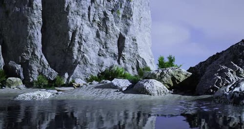 Breathtaking Coastal Landscape with Rocky Cliffs and Tranquil Waters at Dusk