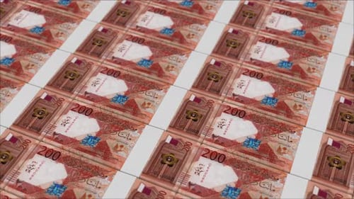 Qatari Riyal Banknotes Loop As Financial Background Animation
