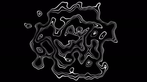 Abstract animated outline topographic contour map. Moving waves on black background. 4K looped