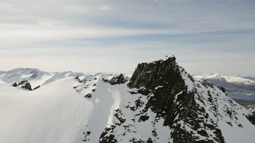 Magical Norway mountain landscape in winter season, aerial view