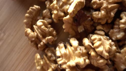 Shelled Walnuts Panning Macro Shot