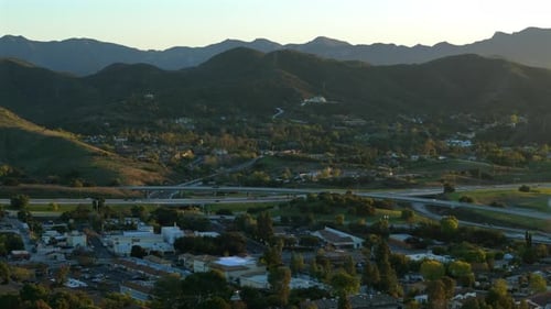 Aerial View of Suburban Los Angeles Captured Beautifully at Sunset During Evening Hours