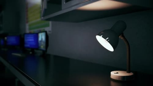 Animated Desk Lamp Light Turning On in Office