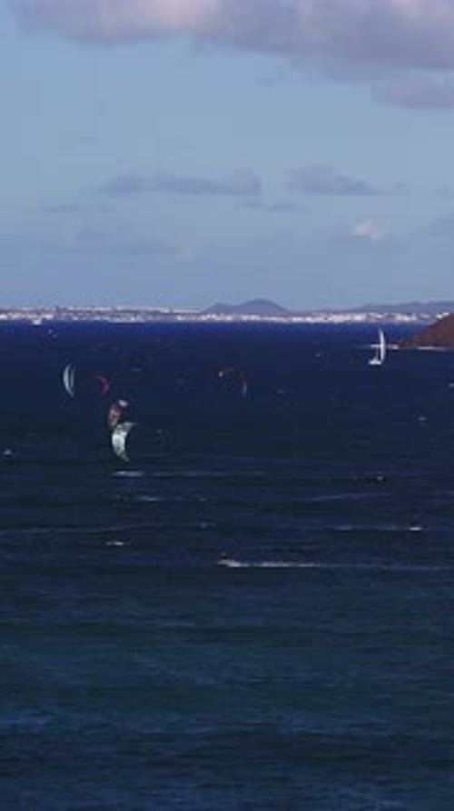 Aerial View of Fuerteventura Coast Volcanic Headland and Kites