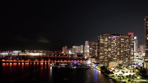 Aerial of Miami Florida Skyline at night