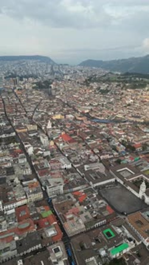 Urban aerial photograph of the city of Quito, the capital of Ecuador
