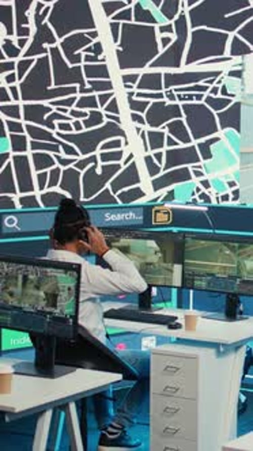 Person Uses Computer with Simulation Footage