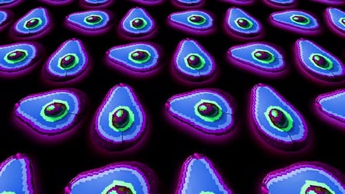 Konzeptanimation mit Frucht-Avocados-Mustern, Animation des Avocados-Musters in Pixelkunst, Zeichentrickzeichnung O