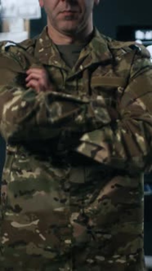 Military Officer in Command Hub, Vertical Portrait