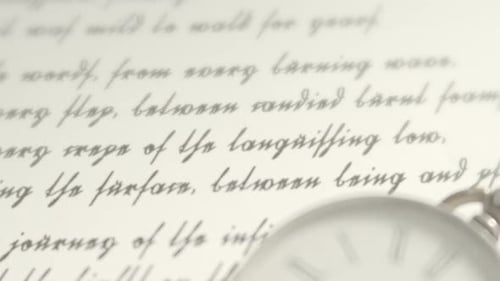 Antique Text and Timepiece on Textured Paper