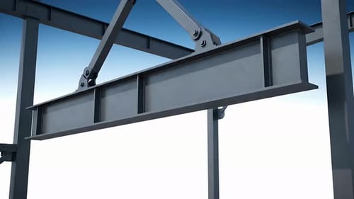 Industrial crane lifting heavy metal beam outdoors