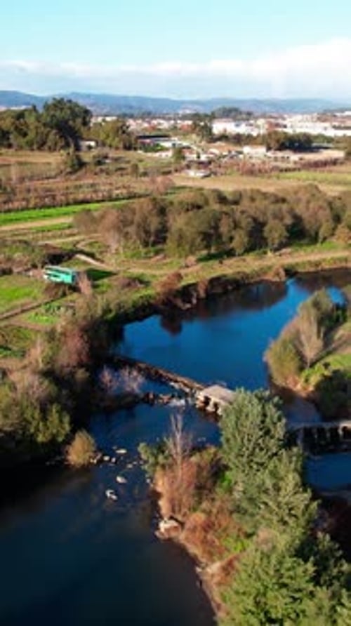 Vertical Video of River Countryside Landscape