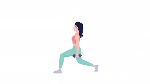Animated Woman Performing Dumbbell Lunges