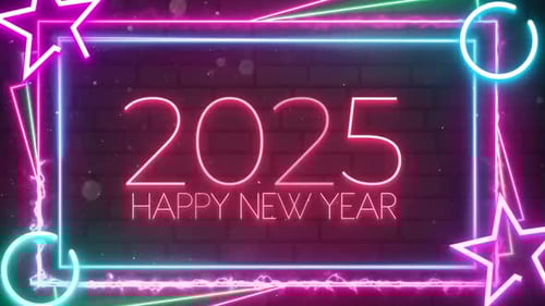 Happy New Year 2025 Neon Light Celebration Frame