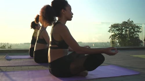 Women Meditating on Rooftop at Sunrise for Wellness