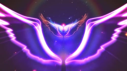 Colorful Neon Lights Wings Animation Background