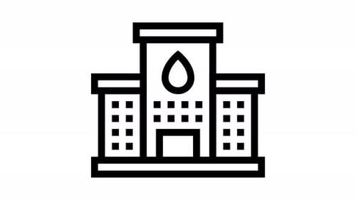 Minimalist Building Icon Animation with Water Drop Transformation