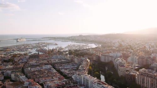 Aerial Shot of Palma De Mallorca Town and Harbour