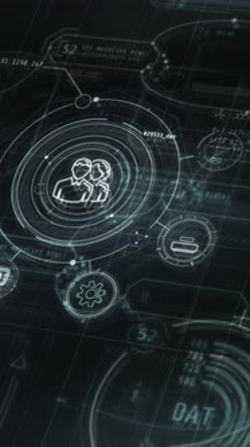 Futuristic HUD Network with Interconnected Technology Icons